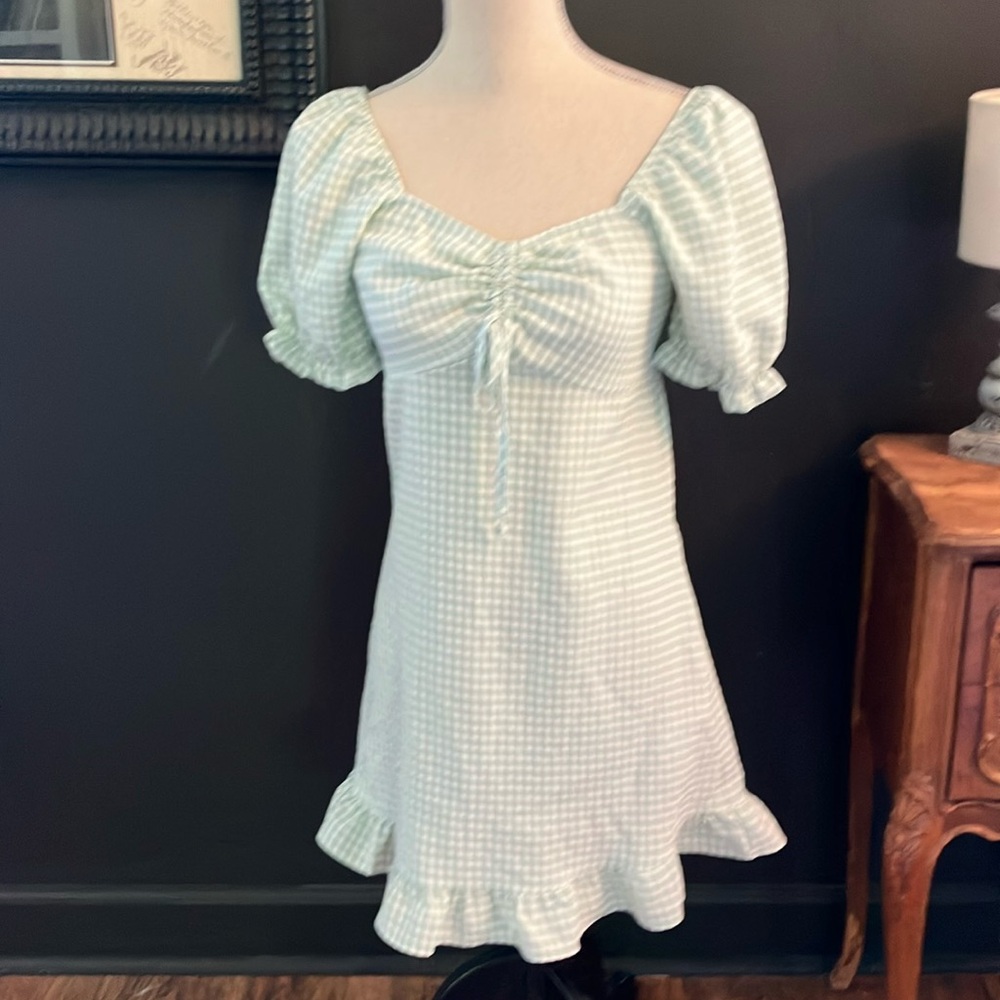 New Look Petite Green Checkered Gingham Ruffle Dress